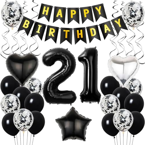 Luftballons 21. Geburtstag Dekoration Frauen Mann Schwarz Tortendeko 21 Geburtstag Party Deko