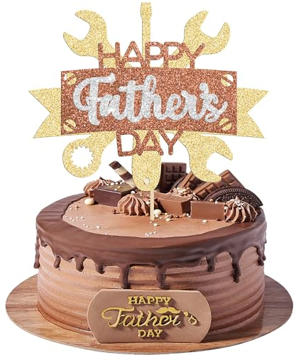 Gyufise 1 x goldener GlitzerWerkzeug, Konstruktion, Happy Father's Day, Kuchendekoration, Super Dad Best Dad Ever Dekoration, Topper für Vater, Geburtstag, Vatertag, PartyDekoration