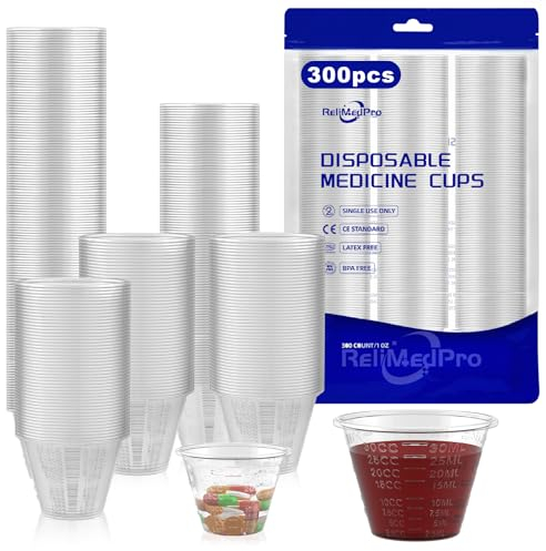 ReliMedPro Graduated Small Plastic Medicine Cups, Bulk Pack of 300, 1 OZ (30ml) Measuring Cups for Liquid Medication, Paint, epoxy, Pills and Resin (300)