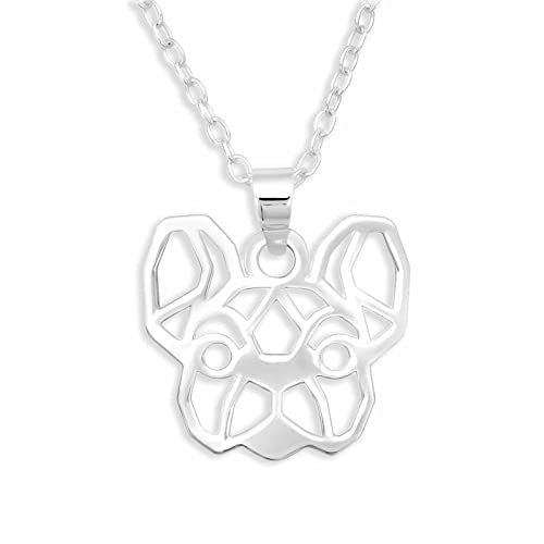 Monkimau Halskette Damen mit Französische Bulldoggen Anhänger aus 925 Sterling Silber French Bulldog Necklace Silver Women Charm Kette Schmuck Geschenke für Kinder Mädchen Frauen