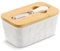 Large Butter Dish with Lid and Knife, European Size Porcelain Butter Container with Double Silicone Seals, Ceramic Keeper Butter Box, Perfect for Butter, Nuts, Cheese, 650ml (White)