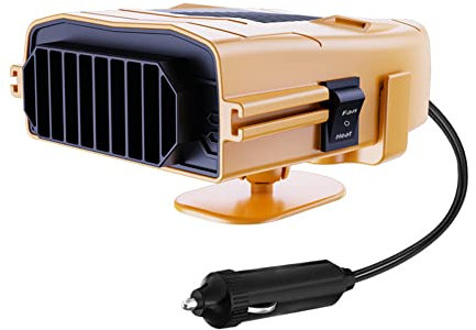 ihreesy 150W 12V Autoheizung, Auto Keramikheizung Tragbar Heizlüfter Windschutzscheibenentfroster 360 ° Drehung Demister Schnelle Erwärmung mit Zigarettenanzünderstecker,Gelb Armaturenbrett-Modell