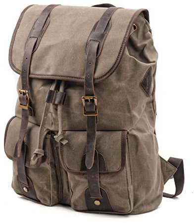 MXDVSN Mochila de hombro de cuero de lona para hombre, mochila vintage para laptop, mochila de viaje al aire libre, bolsa de equipaje grande, mochila de computadora 02-talla única