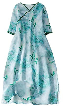 Robe de style chinois - Robe d'été ample et douce - Robe midi décontractée pour femme, 1, M