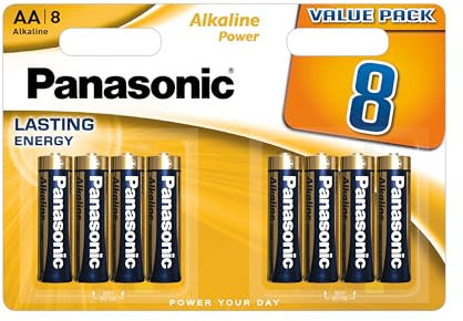 Panasonic, Alkaline Power, AA batterie alcaline, confezione da 8, Mignon, LR6, 1.5V, 7 anni in magazzino, per telecomandi, bilance, orologi, energia affidabile e duratura