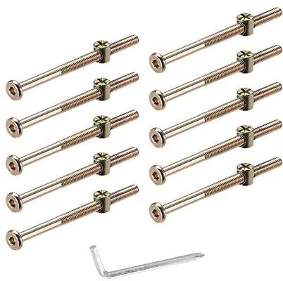M6 x 80mm Vis à Bois, Lot de 10 écrous de meubles M6 plaqué zinc avec écrous cruciformes pour berceau, lit superposé et lit de bébé (M6*80mm)