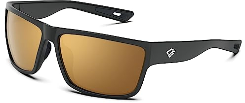 TOREGE Polarisierte Sport-Sonnenbrille für Männer und Frauen, Radfahren, Laufen, Golf, Angeln, Sonnenbrille, Black Frame & Copper Silver Lens, L