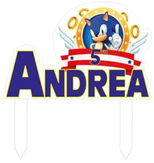 Cake Topper con nome Personalizzato in plexiglass decorazione per torta personaggio a scelta personalizzabile per festa a tema compleanno bambini ragazzi (Sonic)