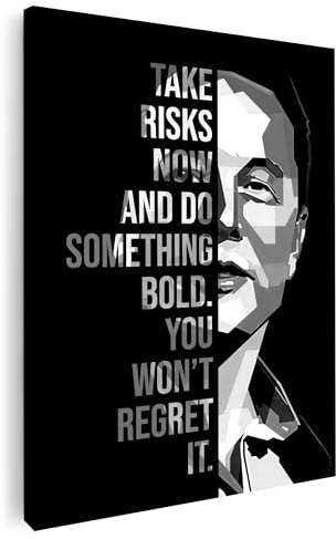 Artmazing | Elon Musk Motivation Bild Schwarz Weiß | S-Art Bilder | Motivation Bilder Modern | Leinwandbilder XXL Wohnzimmer | Wandbild Elon Musk Motivation Deko XXL | Leinwand XXL | Poster für Wand