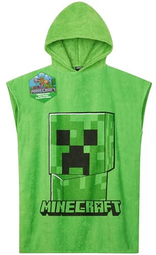 Minecraft Bath Towel with Hood for Kids and Teenagers Changing Robe Absorbent Creeper Poncho Towel for Swimming Bath Shower Beach Holiday Essentials (Green, 6-9 Years)