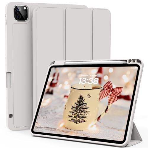 ZOYU Hülle für iPad Pro 11 Zoll 2022/2021/2020 (4. / 3. / 2. Generation), Weiche TPU-Rückseite, Schlanke Stoßfeste Schutzhülle mit Stifthalter für iPad Pro 11, Auto Wachen/Schlafen, Grau