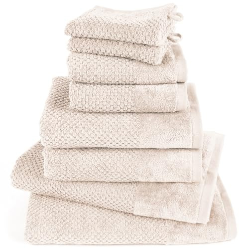 Pure Label Handtuch Set 8tlg 2xDusch 2xHand 2xGäste 2xWasch Creme | 100% Baumwolle, weich & saugstark - Waschbar bis 60∘C, trocknergeeignet