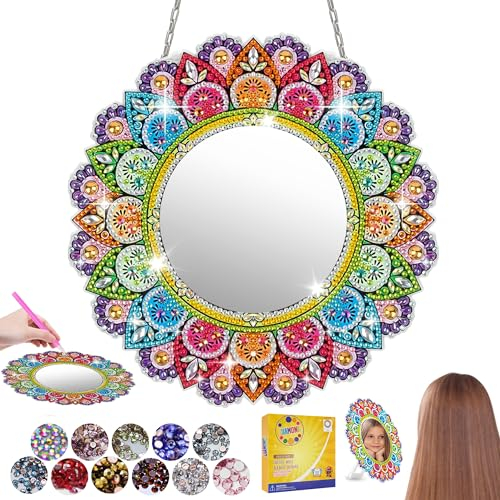 Geschenk für Mädchen 6 7 8 9 10 11 Jahre: Basteln Diamantmalerei Spiegel Bastelset Kinder ab 6 7 8 10 Jahren, Mandala Kosmetikspiegel Mädchen Geburtstagsgeschenk Spielzeug von 5-12 Jahren (# 01)