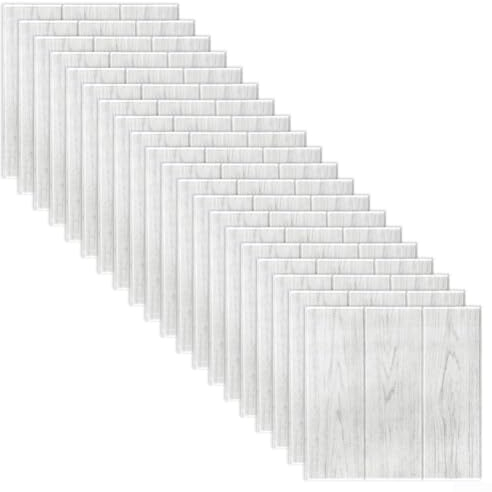 Gbtdoface Lot de 20 carreaux muraux auto-adhésifs, panneaux muraux 3D en mousse souple (chêne blanc)