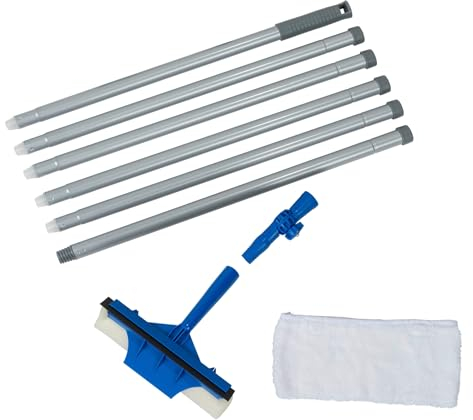Maximex Fensterwischer extra-lang, Fensterreiniger mit Teleskopstiel bis 5,3 m Reichweite, 25 x 83-332 cm, Blau/Grau