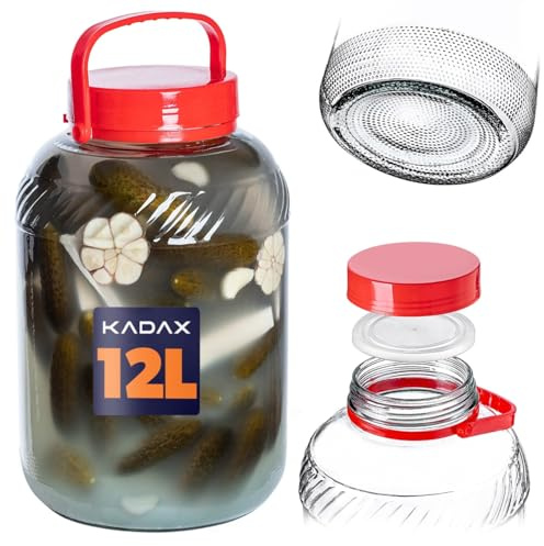 KADAX Grand Bocal de Fermentation en Verre, Récipient de Conservation avec Couvercle Hermétique, Idéal pour la Préparation de Cornichons et Choucroute (12L)