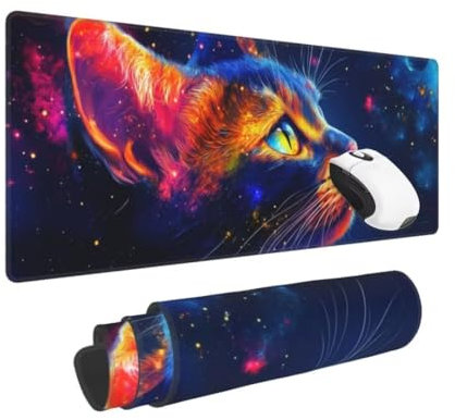Gaming Mauspad XXL Katze Großes Mousepad 800 * 400mm rutschfeste Schreibtischunterlage Abstrakt Mouse Pad mit Vernähte Kanten Verbessert Desk Mat Mauspad Groß Geschwindigkeit und Präzision für Gaming