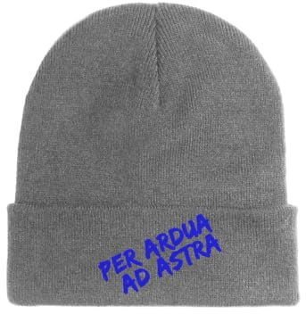 Per Ardua Ad Astra Latin Slogan Bestickte Beanie Mütze Wintermütze Grau, grau, Einheitsgröße