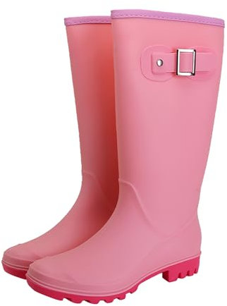 Generico Stivali Gomma 38 Scarpe da Pioggia con Fibbia Fuori dagli Alti Stivali da Acqua Antiscivolo Scarpe di Gomma per Adulti Scarponi Pioggia (Red, 37)