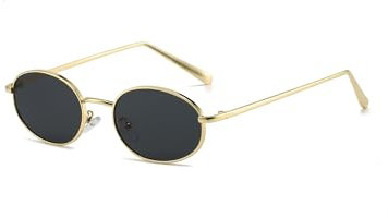 QVKUUT Retro Oval MetallrahmenSonnenbrille für Damen Herren(Gold/Schwarz)