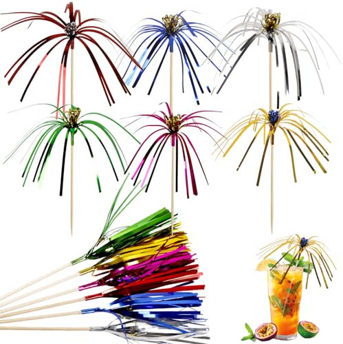 60 Stück Cocktailspieße Mit BlumenkernDesign, Cocktail Feuerwerk Dekoration, Cocktail Picks Feuerwerk Sticks,Cocktail Deko für Cocktail Party Dekorationen Wiederverwendbar Cocktail Zubehör