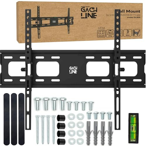 GACHLINE - Supporto da parete universale per TV 32-75 - Supporto inclinabile per TV a schermo piatto e curvo - Max VESA 600x400 - Supporto da parete fino a 40 kg - con livella a bolle, materiale di