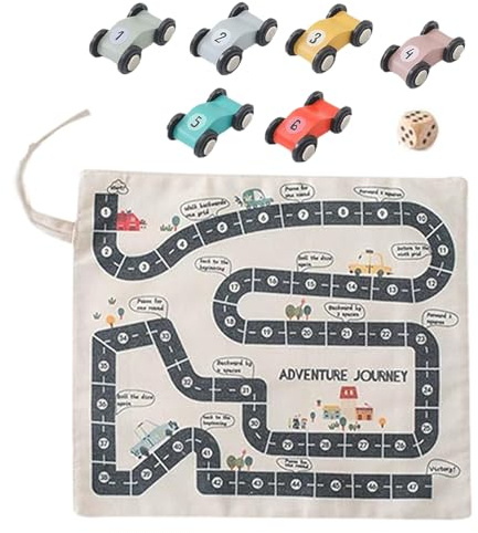 Fahrzeugspiel Matte Set - Lernspiel Auto Holz, Spielteppich Kinder Canvas | Pädagogisches Rennwagen Lernspielzeug, Motorikförderung Lernhilfe für Vorschule Kinderzimmer Geburtstagsparty Reise