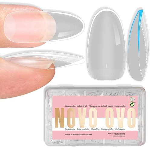 NOVO OVO Medium Oval Nail Tips Extra Thick Press on No C Curve, Klar Nagelspitzen künstliche Nagelverlängerung vollständige Abdeckung Nägel Acryl, Maniküre Salon DIY x 14 Größen, 224 Stück