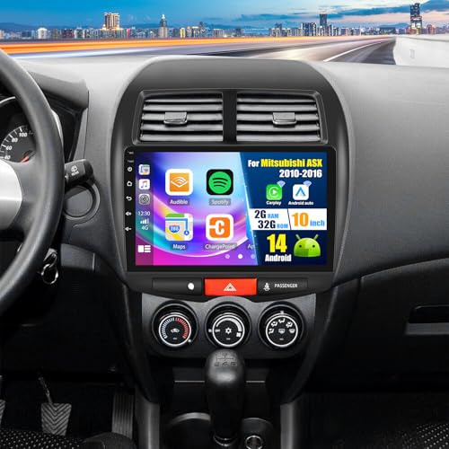 Android 14 Car Stereo for Mitsubishi ASX 2010-2016 with carplay Android Auto Car Stereo, 10 Inch Touch Screen Car Radio with GPS Sat Navi Bluetooth 5.0 FM HiFi WiFi + AHD Backup Camera, 2+32G