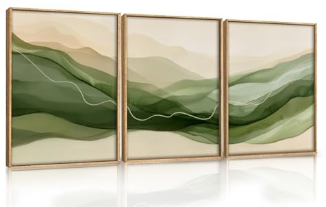 ANHUIB Grüne Berge Poster Landschaftsbilder auf Leinwand Bild Berge Abstrakt Wandbilder Set mit Rahmen Natürliche Landschaft Abstrakte Leinwand Wandkunst Deko für Wohnzimmer Schlafzimmer Bad 30×40cm