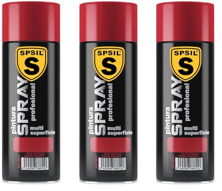 SPSIL Pintura Spray Brillante Rojo Intenso(pack of 3) 200ml, Metal Secado RápidoPintura Profesional Interior Exterior, Aplicación Fácil en Madera Plástico, DIY Decoración Muebles Automóviles