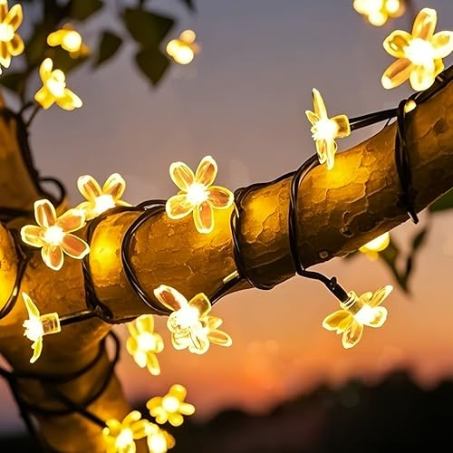 HHMTAKA Solar Fairy Lights Outdoor Waterproof 50LED Flower Solar Garden Lights 8 Mode 9.5M/31FT Indoor/Outdoor Blossom String Lights for Garden Patio Yard Home Christmas Parties Wedding