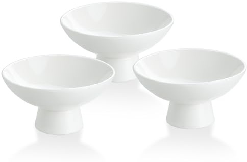 HillSpring Dessertschalen mit Fuß, 3er Set Keramikschalen für Eis, Obst, Desserts & Snacks, Elegante Servierschalen 236 ml, Weiß