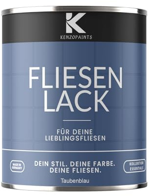 KENZOPAINTS Fliesenlack Fliesenfarbe Seidenmatt Farben Lack Fliesen Wand Boden Bad Küche Wandfliesen Bodenfliesen (Taubenblau - RAL 5014, 750ml.)