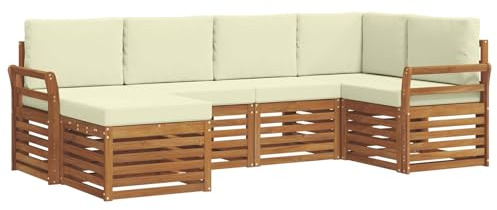 vidaXL Sofagarnituren 6 pcs Natur und Creme Massivholz Akazie, Gartenlounge, modernes Outdoor-Sofa, strapazierfähige Möbel, Terassenkomfort-Set