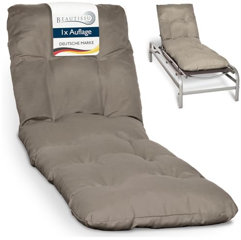 Beautissu Auflage Sonnenliege Deckchair Liegenauflage für Gartenmöbel | 190x60cm Taupe 8cm dickes Polster für Liegestuhl Gartenliege Polsterauflage Sonnenliege Terrasse Flair RL