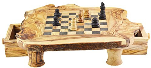 Olive Wood Legno di ulivo EA59 M50 Rustico Scacchiera con Pezzi con 4 Gambe e 2 cassetti, Grano/Naturale