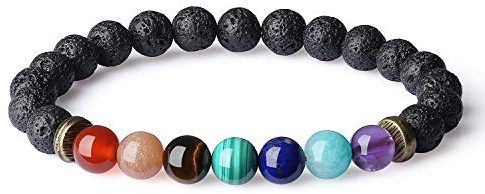 COAI Geschenkideen Unisex Edelstein Vulkangestein und Sieben Chakren Yoga-Armband Gebetsarmband in Größe S