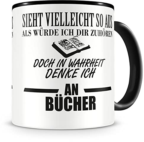 Samunshi® Ich denke an Bücher Tasse Kaffeetasse Teetasse Kaffeepott Kaffeebecher Becher 300ml schwarz