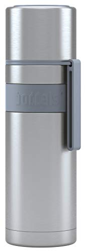 Isolierflasche HEET 500ml – Thermoflasche aus Edelstahl, Doppelwandig, Vakuum-Isolierte Thermoskanne mit Becher, Auslaufsicher, BPA-frei, Hält 12h warm, 360° Verschluss, Trageschlaufe (Hellgrau)