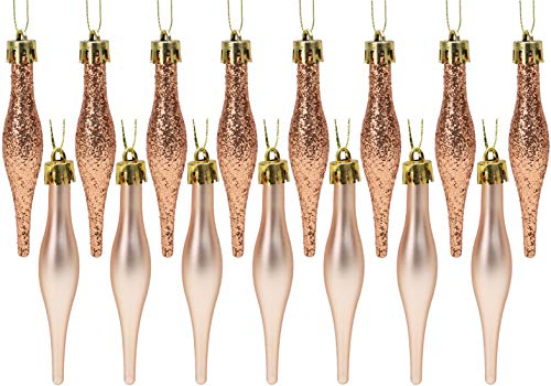 Confezione da 15-8,5 cm, 85mm (3.4) Bauletti a goccia - Design opaco e glitter - Palline di Natale (oro rosa)