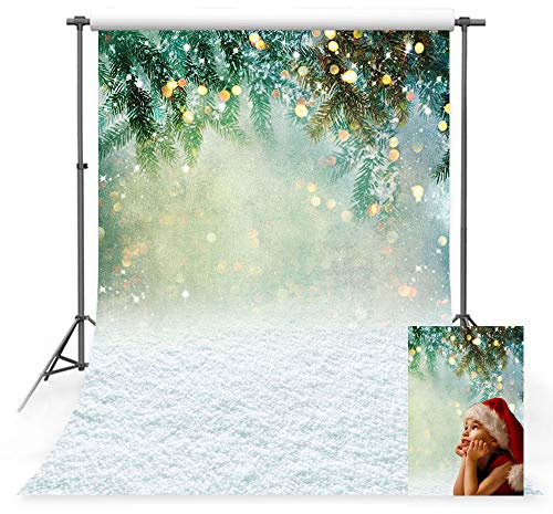 MEHOFOTO Fotostudio-Hintergrund, für Winter, Weihnachten, Schneeflocke, Landschaft, grüne Blätter, Bokeh, Fotografie-Hintergründe, Requisiten, 1,5 x 2,1 m