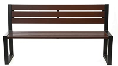 Sellon24® Parkbank Wetterfest Gartenbank Stahl Massiv Holz Palisander Gestell Gartenmöbel Modern Sitzbank Garten Outdoor