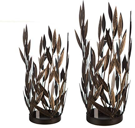 Casablanca Windlicht Twigs Metall goldfarben gebürstet mit Glaseinsatz H: 31 cm Ø 13 cm 74963