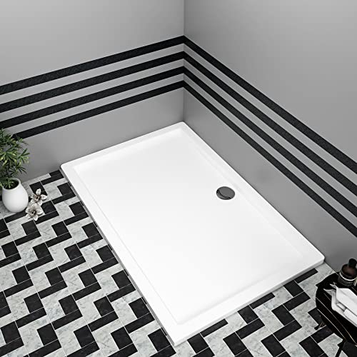Nuie Bathroom 1700 x 800mm Shower Tray Gloss White Slimline 40mm Stone Resin Rectangular Base with Free Waste Trap Kit