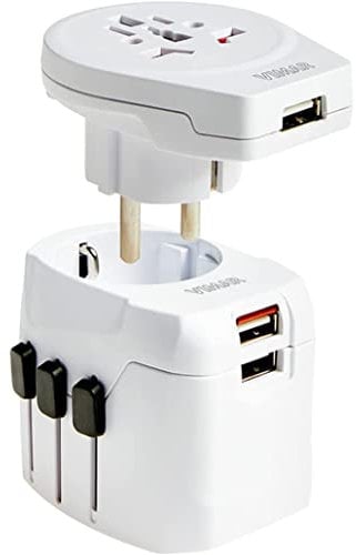Vimar 0A32303B Adaptador Universal de Viaje, Clavija estándar UK, USA, AUS, CHN y estándar alemán-francés, Salidas para estándar UK, USA, EU, AUS, CHN, 2 Salidas USB A