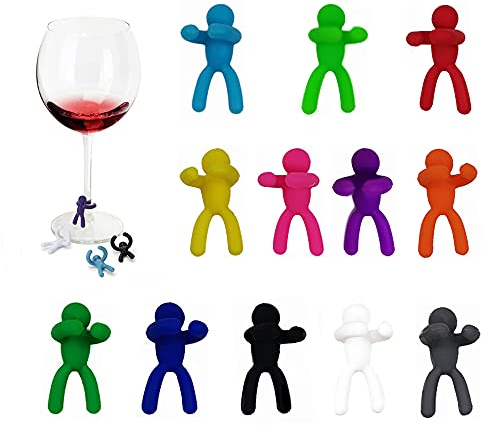 XGzhsa Wine Glass Marker, Drink Markers, 12 Pieces Wine Glass Markers Creative Silicone Humanoid Wine Glass Markers for Identification and Decoration of Drinks at Party