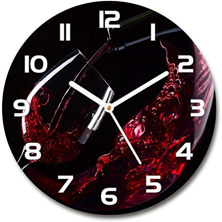 Tulup Glasuhr ⌀ 30cm - weißen Zeigern - Wanduhr Wandkunst Bild Gehärtetem Glas Uhr Echtglas Küche Wohnzimmer - Rotwein