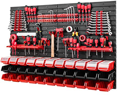 Mur à outils – 1152 x 780 mm – Set de système de rangement avec panneau perforé, porte-outils et boîtes empilables avec couvercle – Étagère murale d’atelier, étagères de rangement, boîtes de rangement