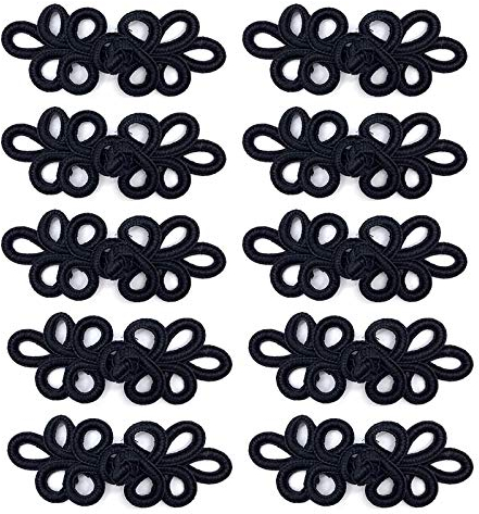 Gewene 10 Paar chinesische Knoten, Frosch-Knöpfe, Verschluss zum Nähen für Pullover, Umhang, Mäntel, Schal, Strickjacke und Kostüme, Outfit, Nähen, Schwarz(A)